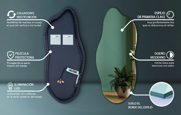 Led backlit mirror pebble shape 35x80 cm