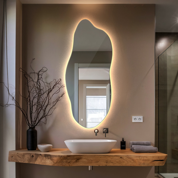 Led backlit mirror pebble shape 35x80 cm