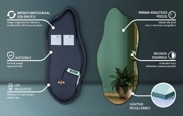 Led backlit mirror pebble shape 35x80 cm