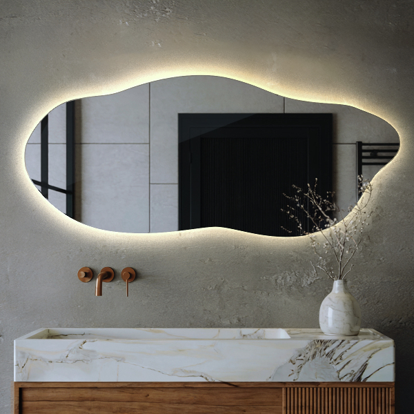 Led backlit mirror pebble shape 35x80 cm