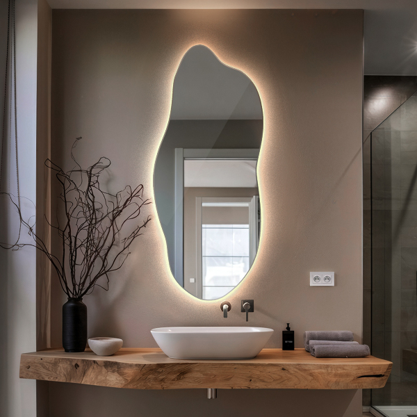Led backlit mirror pebble shape 40x90 cm
