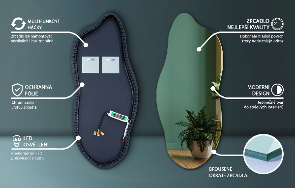 Led backlit mirror pebble shape 40x90 cm