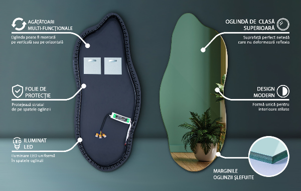 Led backlit mirror pebble shape 40x90 cm