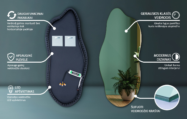 Led backlit mirror pebble shape 40x90 cm