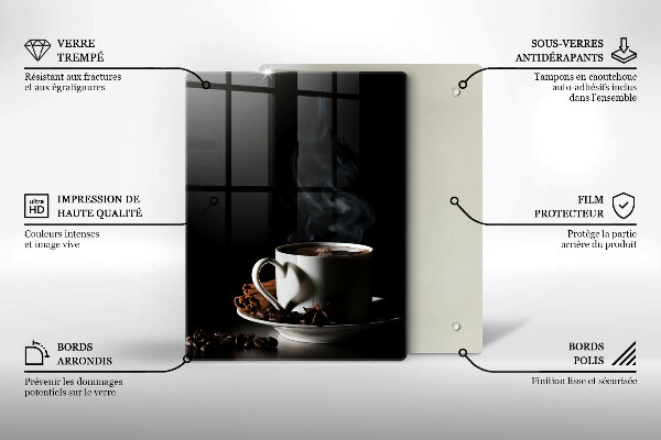 Cutting board A cup of hot coffee