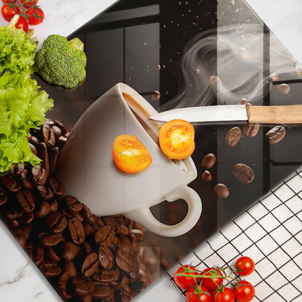 Glass worktop saver Hot cup of coffee