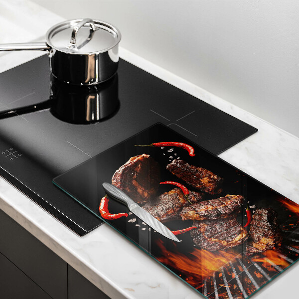 Glass worktop saver Meat on the grill