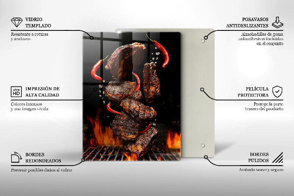 Glass worktop saver Meat on the grill