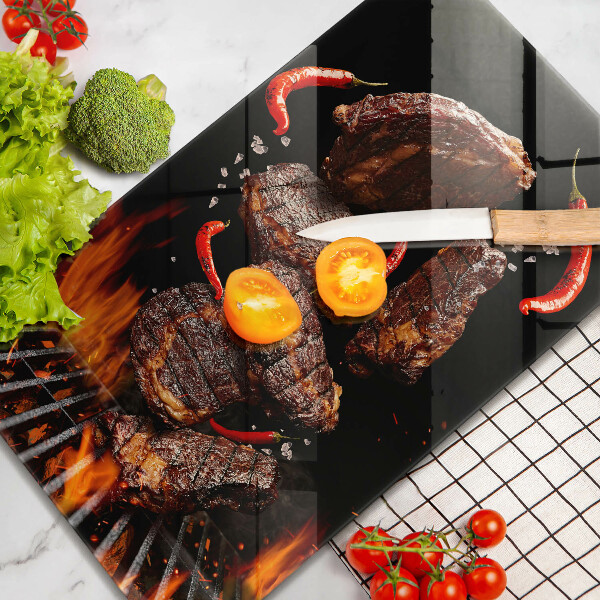Glass worktop saver Meat on the grill