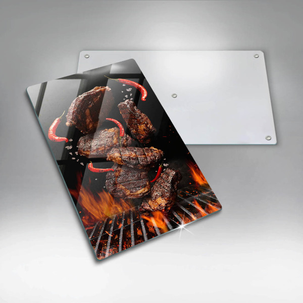 Glass worktop saver Meat on the grill