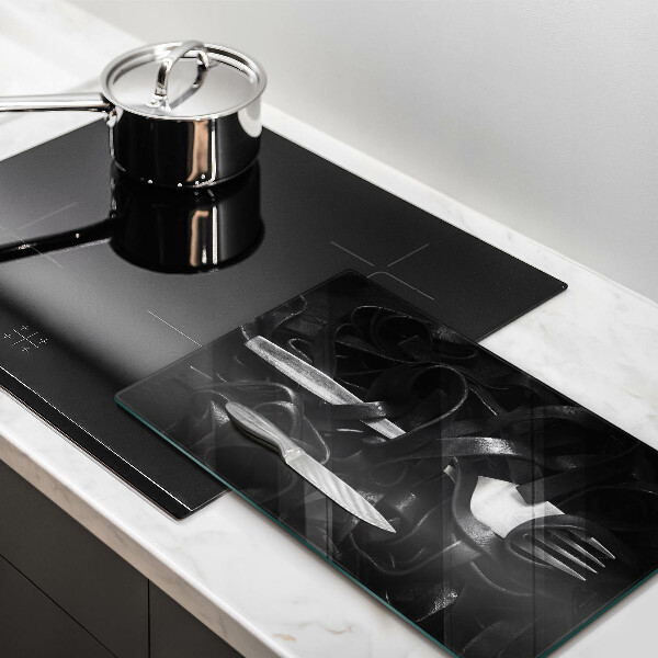 Glass worktop saver Black pasta and fork