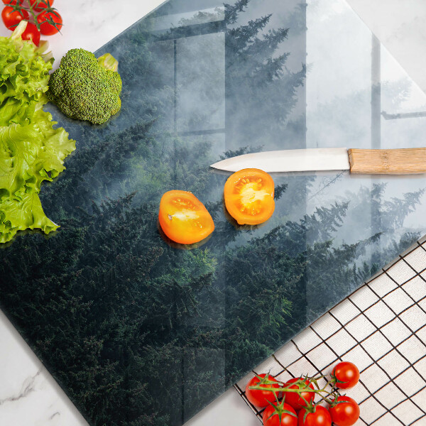 Cutting board Forest of trees and fog