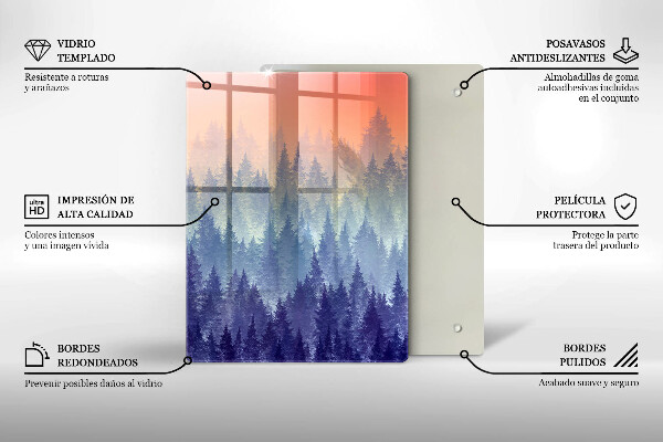 Glass worktop saver Forest at sunset
