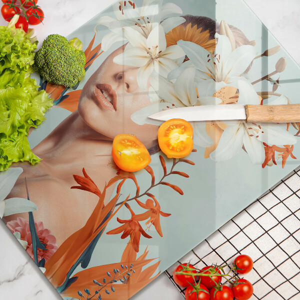 Glass worktop saver A woman in flowers