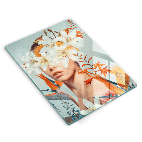 Glass worktop saver A woman in flowers