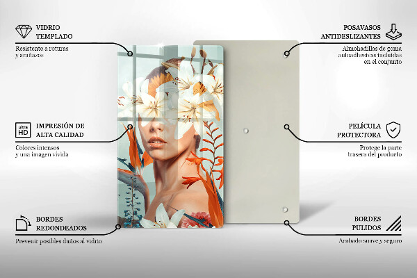 Glass worktop saver A woman in flowers