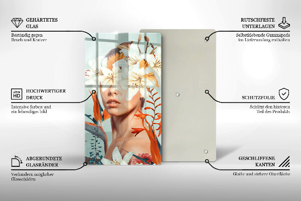 Glass worktop saver A woman in flowers