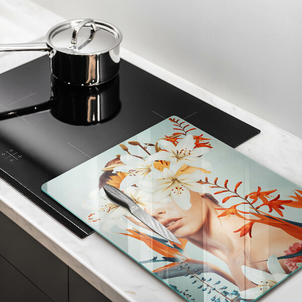 Glass worktop saver A woman in flowers