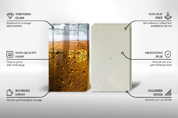 Chopping board Wet glass of beer