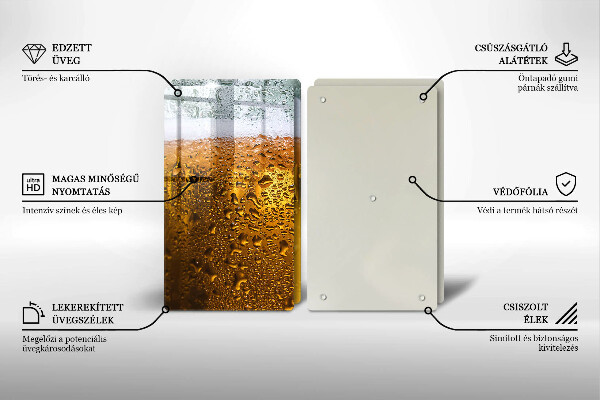 Chopping board Wet glass of beer