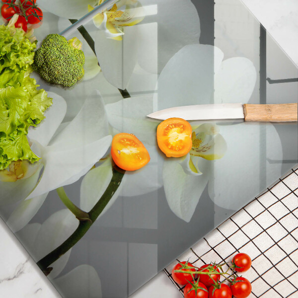 Chopping board White orchid flowers