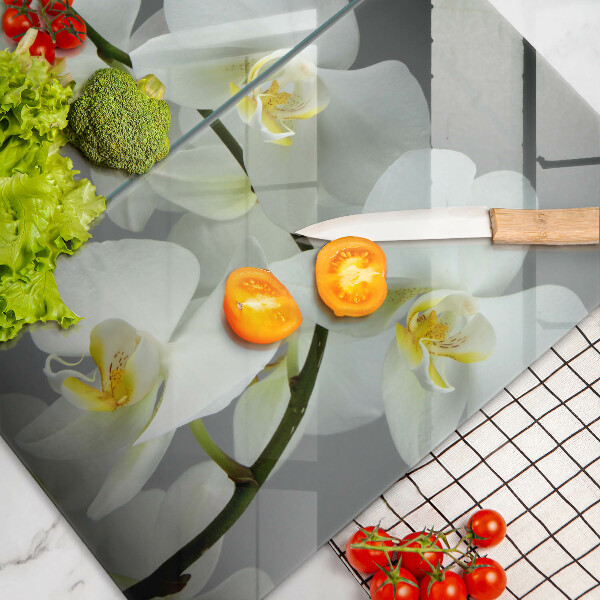 Chopping board White orchid flowers