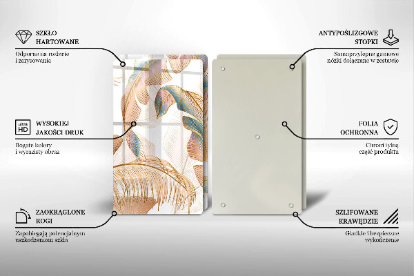 Chopping board Boho feathers and leaves