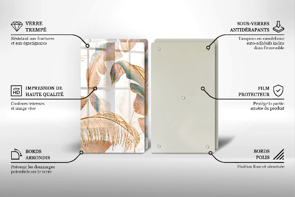 Chopping board Boho feathers and leaves