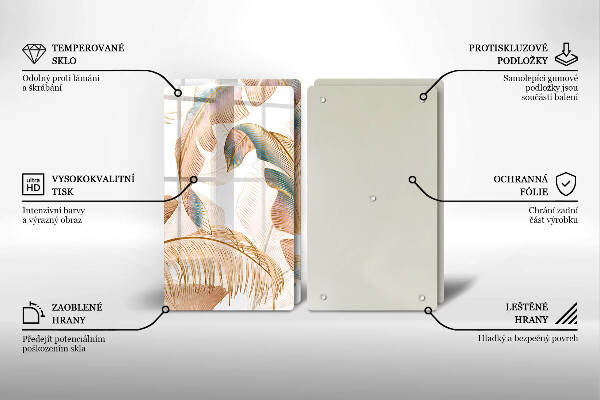 Chopping board Boho feathers and leaves