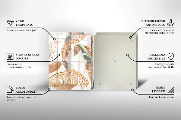 Chopping board Boho feathers and leaves