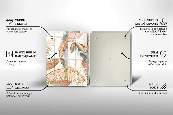 Chopping board Boho feathers and leaves