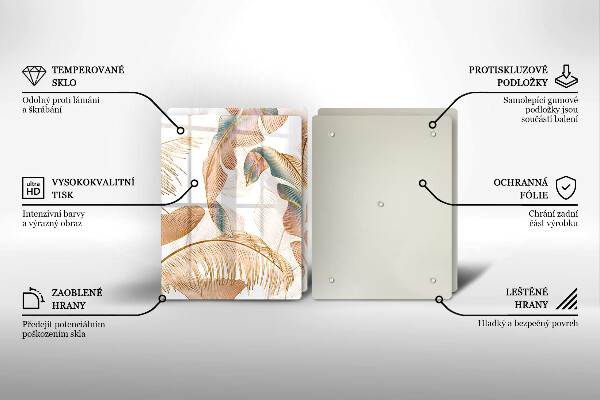 Chopping board Boho feathers and leaves