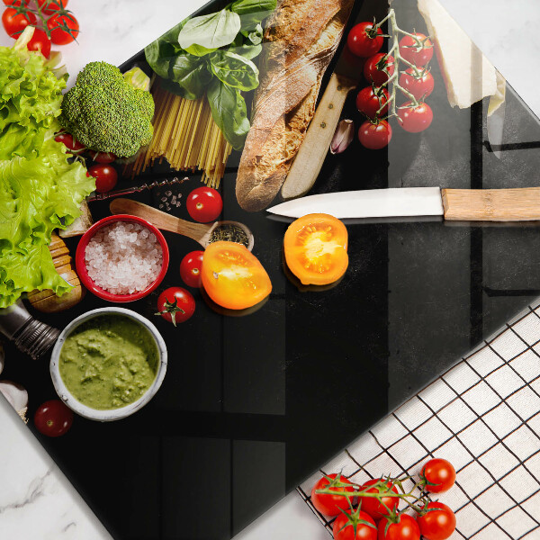 Kitchen chopping board Italian ingredients and spices