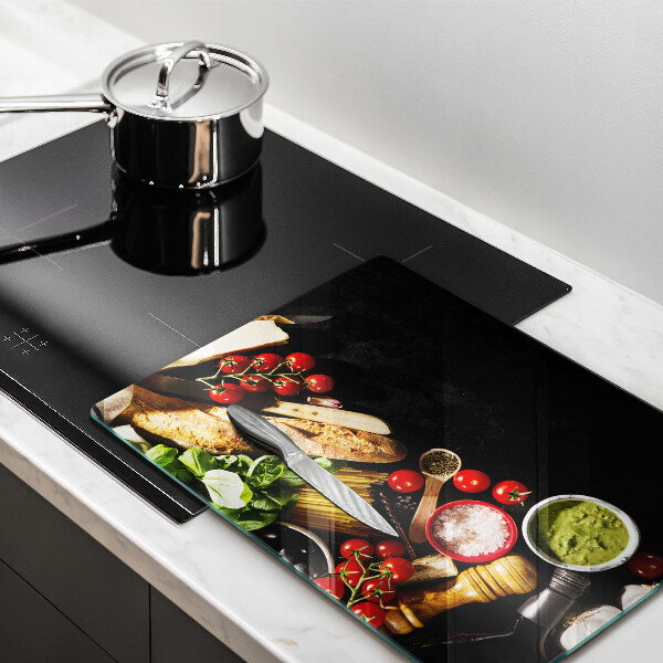 Kitchen chopping board Italian ingredients and spices