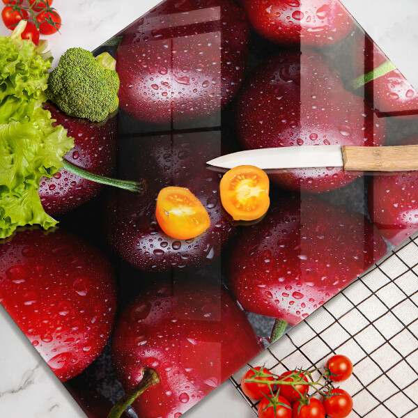 Kitchen chopping board Cherries close-up