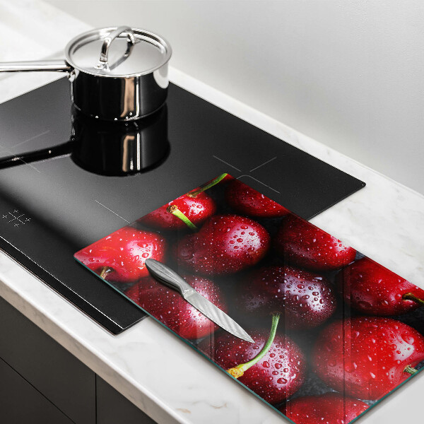 Kitchen chopping board Cherries close-up