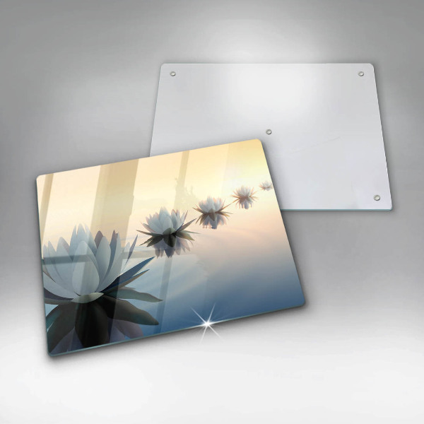 Chopping board glass Lilie flowers on the water