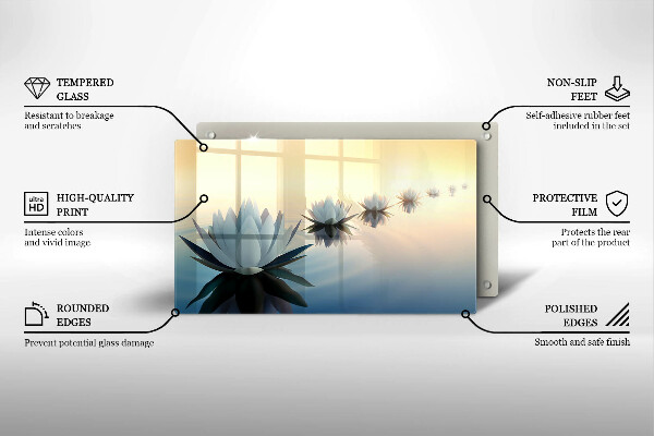 Chopping board glass Lilie flowers on the water