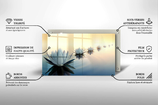 Chopping board glass Lilie flowers on the water