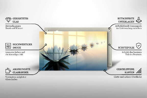 Chopping board glass Lilie flowers on the water