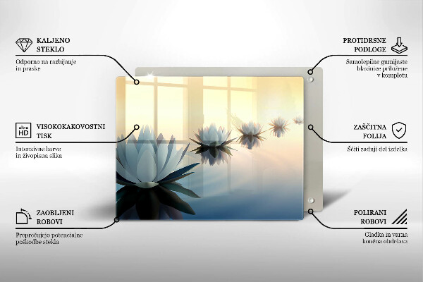 Chopping board glass Lilie flowers on the water