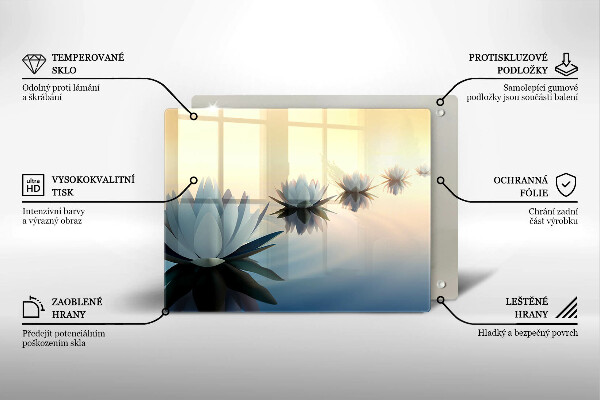 Chopping board glass Lilie flowers on the water