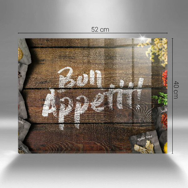 Chopping board glass Boards inscription Bon Appetit