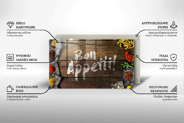 Chopping board glass Boards inscription Bon Appetit