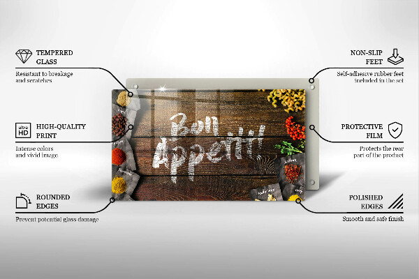 Chopping board glass Boards inscription Bon Appetit
