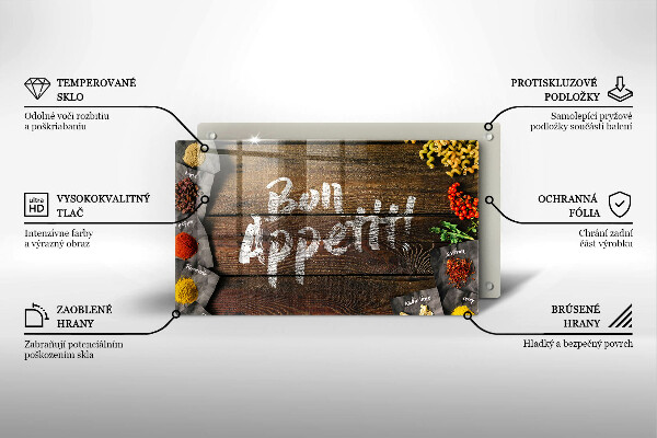 Chopping board glass Boards inscription Bon Appetit