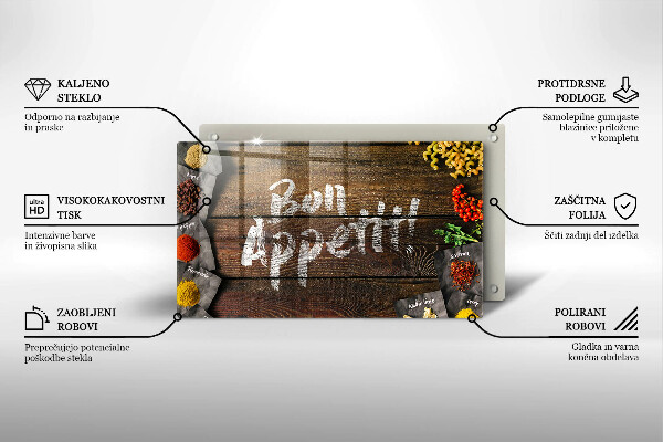 Chopping board glass Boards inscription Bon Appetit