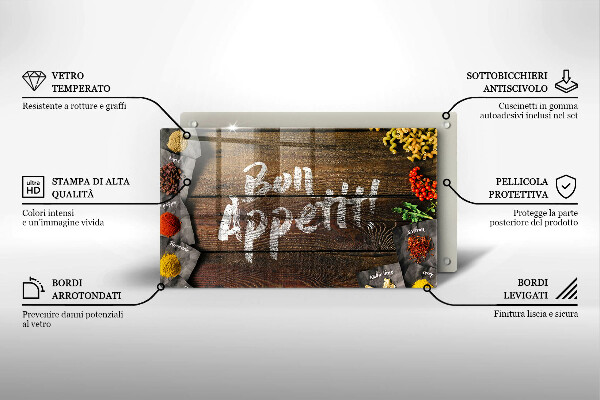 Chopping board glass Boards inscription Bon Appetit