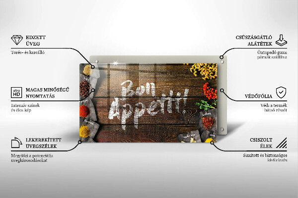 Chopping board glass Boards inscription Bon Appetit