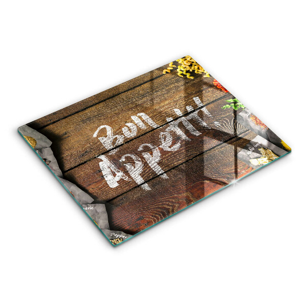 Chopping board glass Boards inscription Bon Appetit